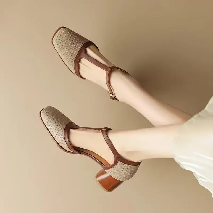 Square Toe T-Strap Heel Pumps