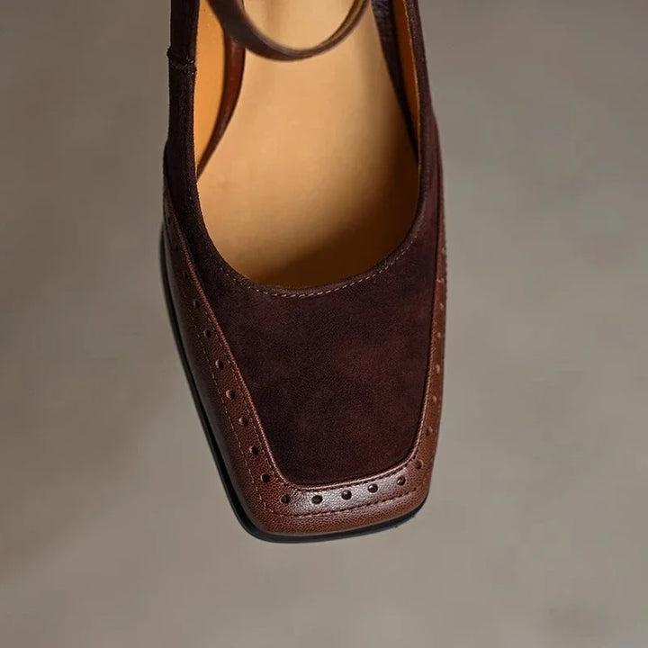 Square Toe Brogue Heel Pumps