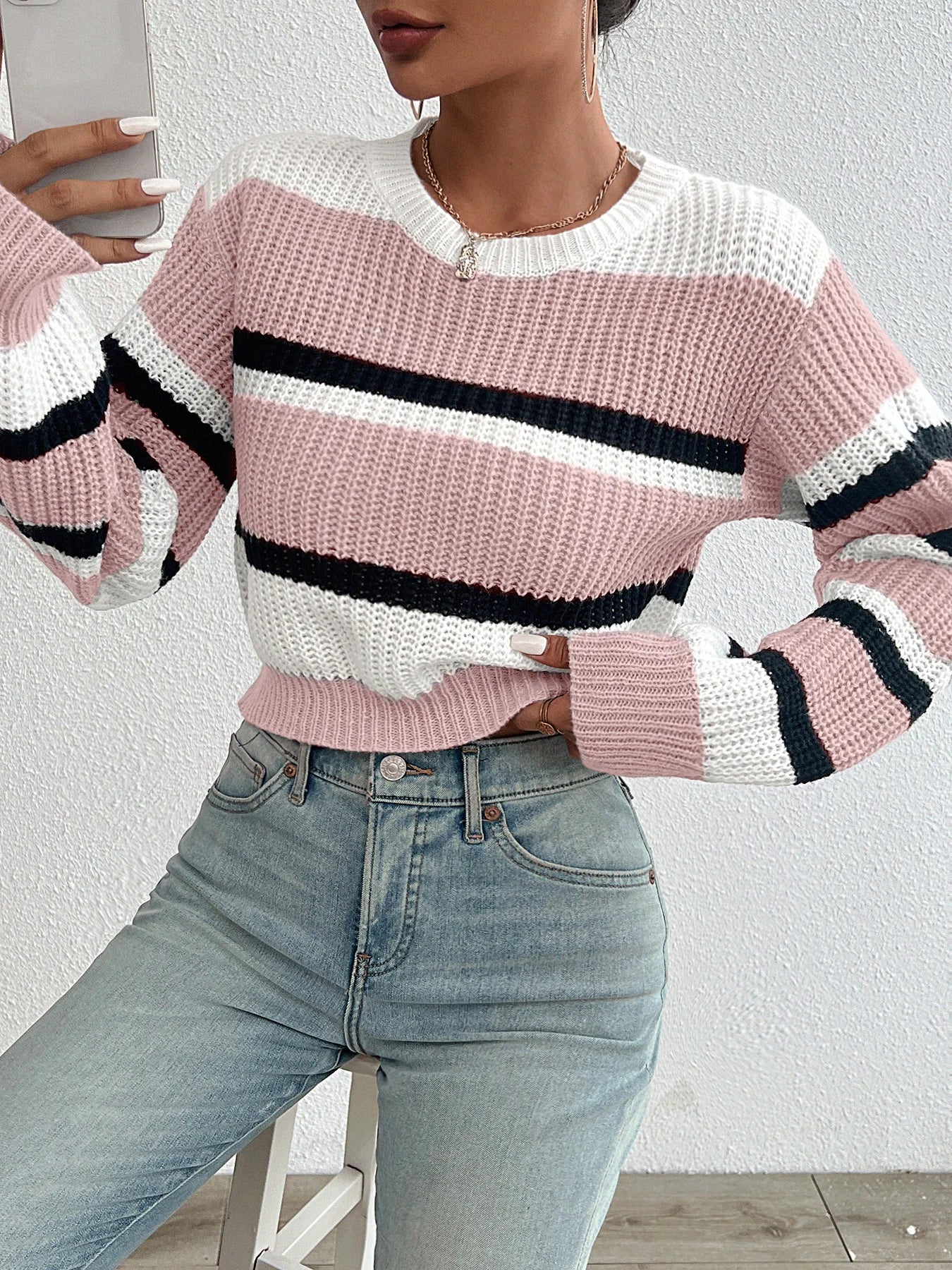 Women’s Drop Shoulder Color Match Knit Sweater