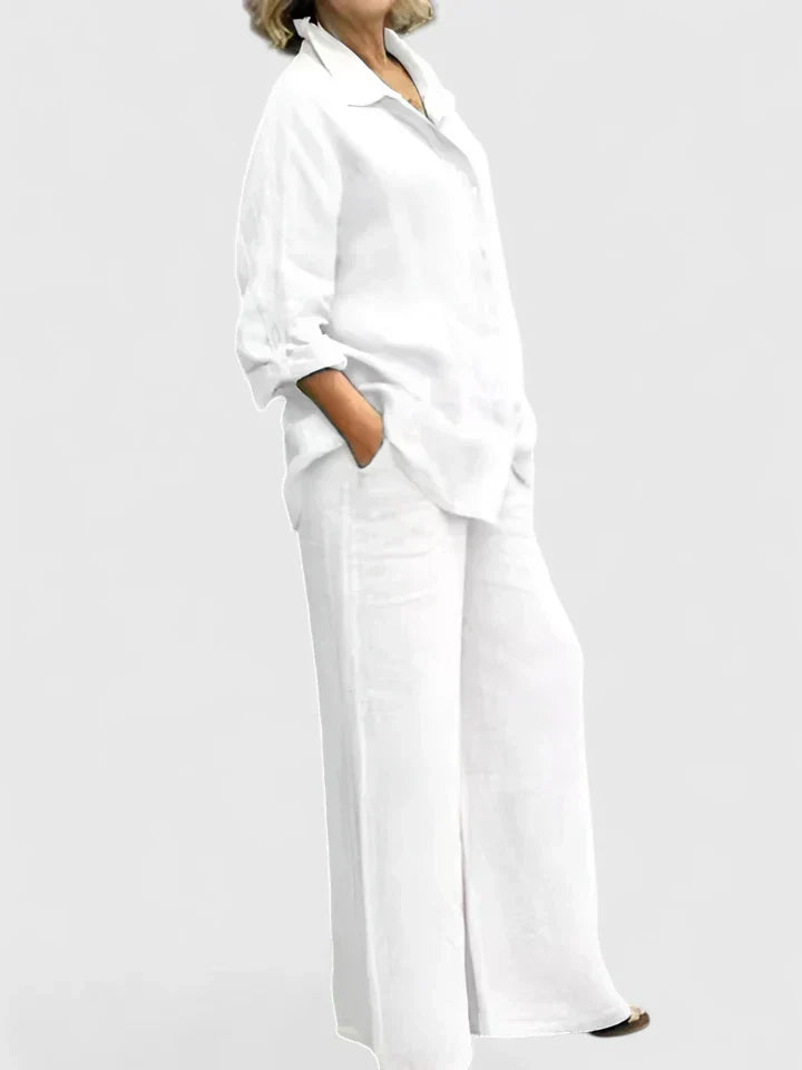 Button-Down Shirt and Wide-Leg Pants Set