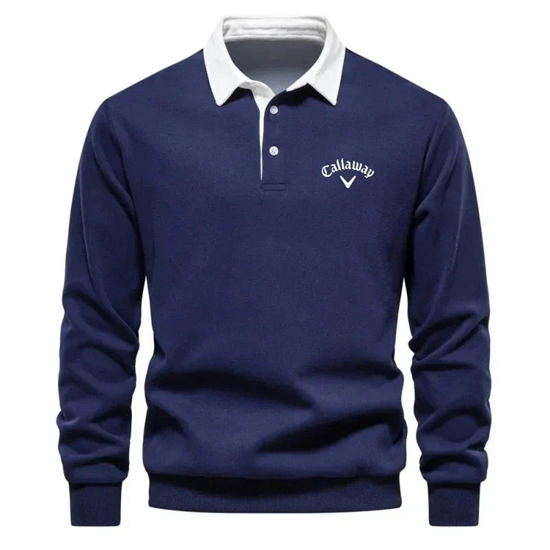 Men's Knitted Polo Sweater with Contrast Collar