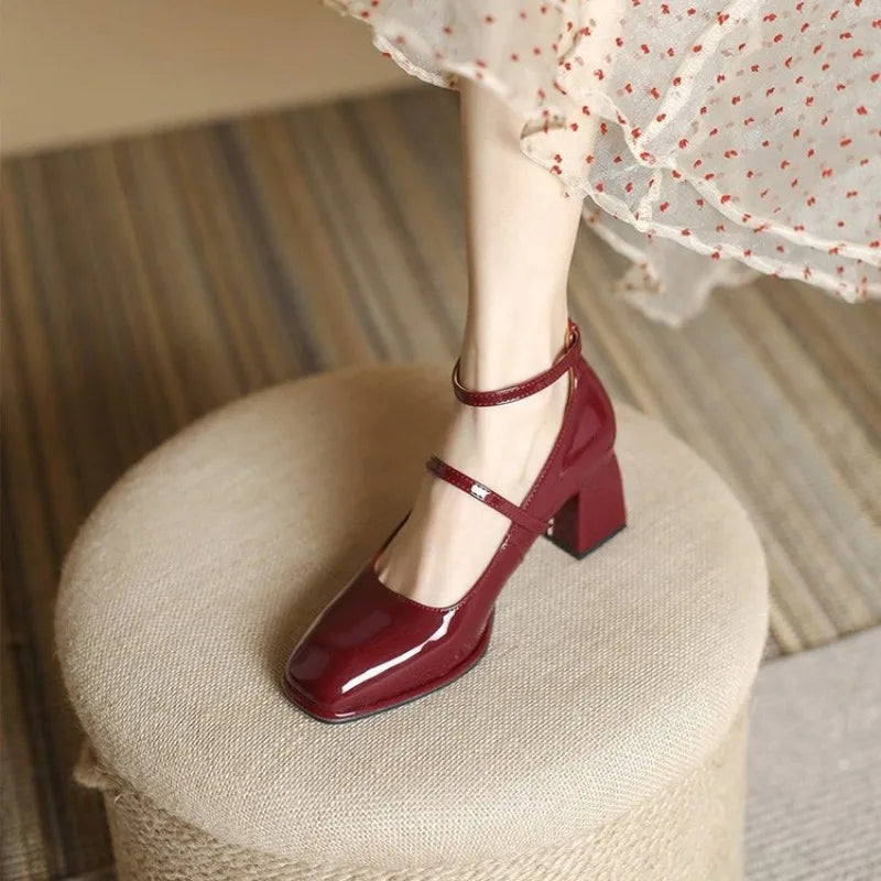 Square Toe Mary Jane Heel Pumps