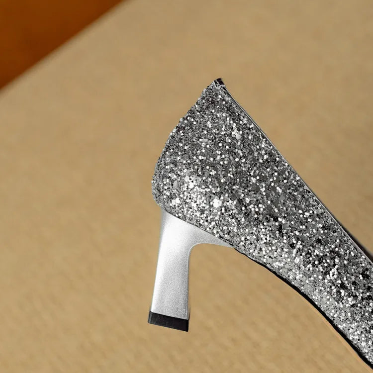 Glitter Crystal Buckle Heels