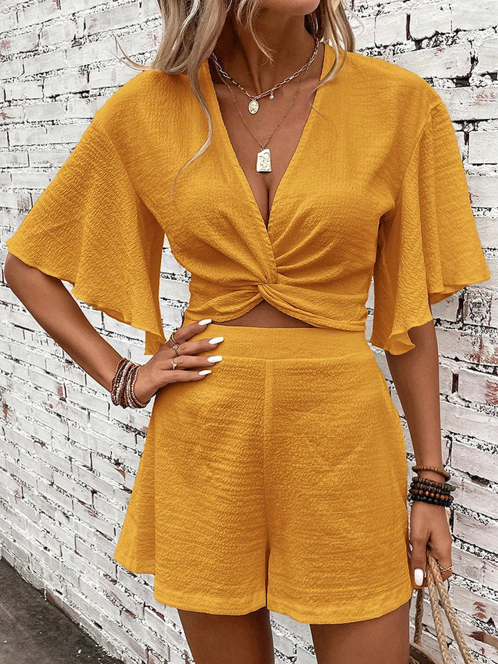 Twist Crop Top and Flutter Shorts Set