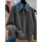 Maglione in maglia con patchwork di denim