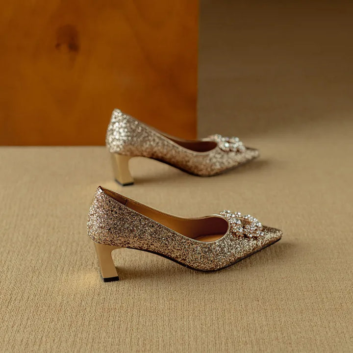 Glitter Crystal Buckle Heels
