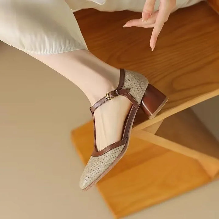 Square Toe T-Strap Heel Pumps