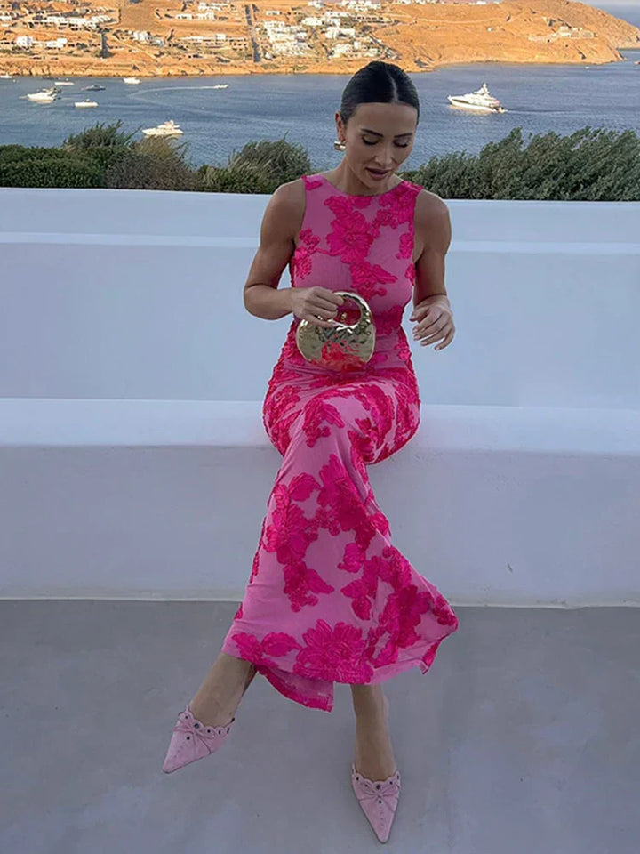 Pink Floral Elegant Maxi Dress