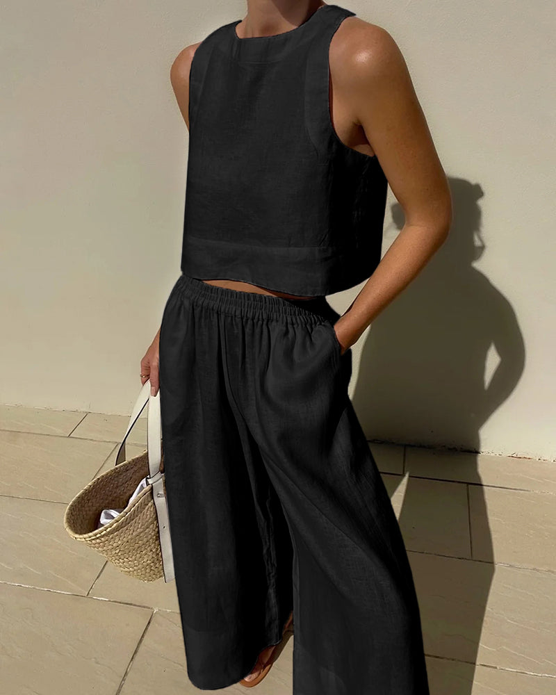 Conjunto de crop top y pantalones de pierna ancha