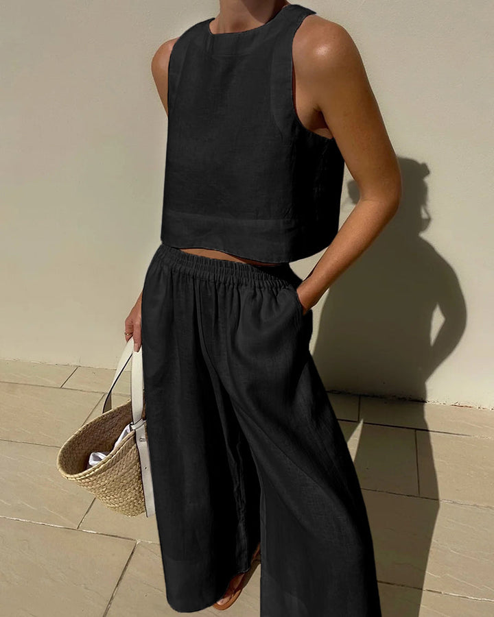 Conjunto de crop top y pantalones de pierna ancha