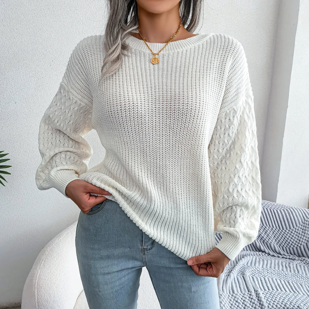 Women's Solid Knit Lantern Sleeve Pullover