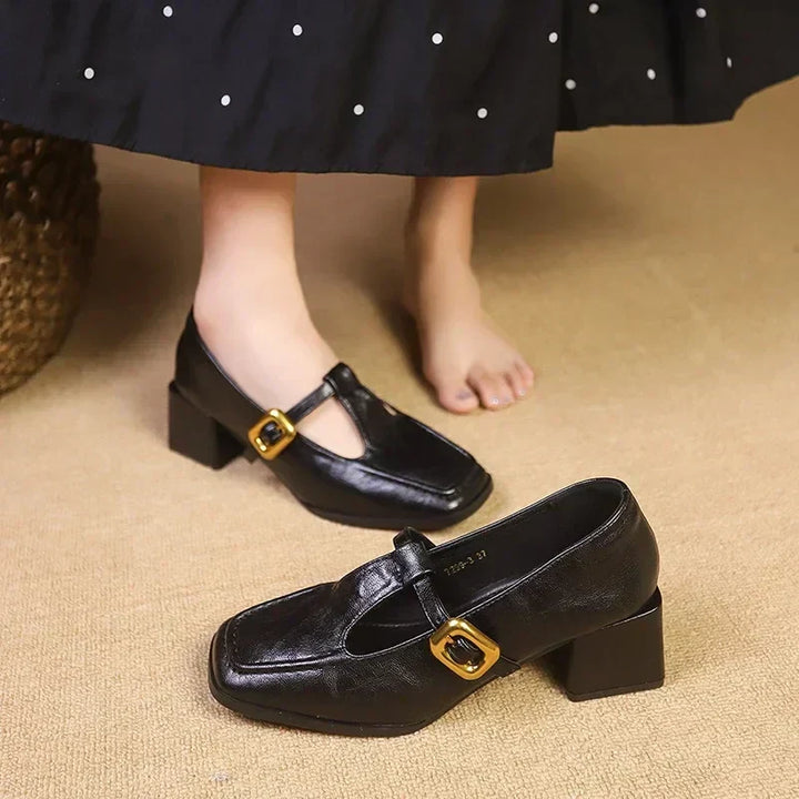 Square Toe Buckle Heel Sandals