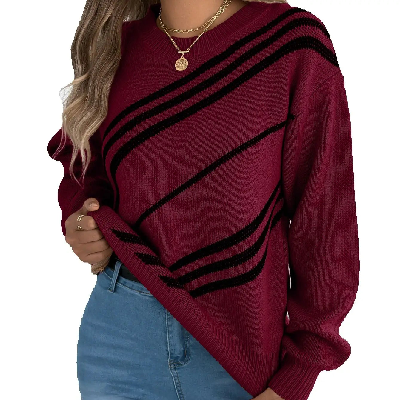 Women's Twill Texture Colour Block Knit Pullover