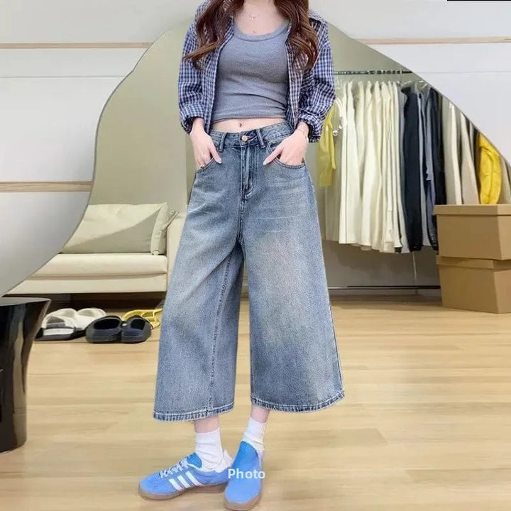 Fashion Retro High Waistband Baggy Jeans for Women