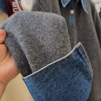 Maglione in maglia con patchwork di denim