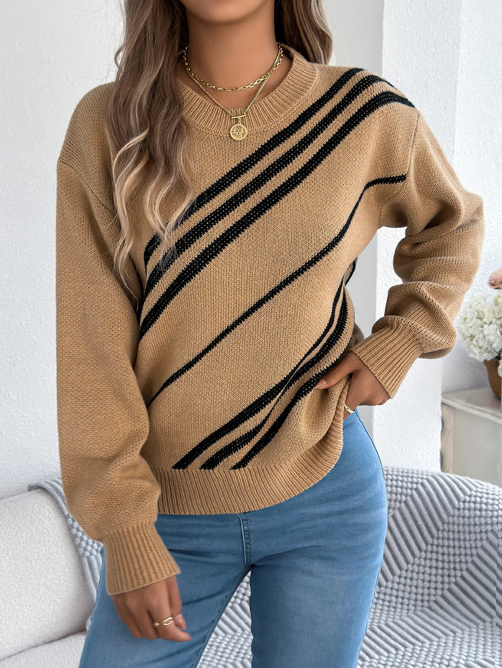 Maglione a blocchi di colore con trama twill