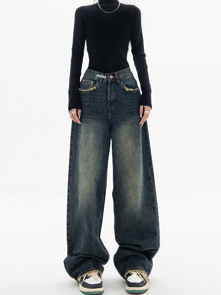Jeans anchos modernos de pierna ancha para mujer con ajuste de talle alto