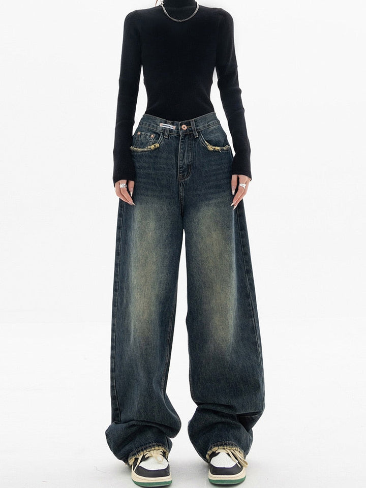 Jeans anchos modernos de pierna ancha para mujer con ajuste de talle alto