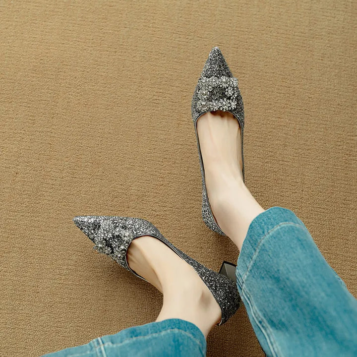 Glitter Crystal Buckle Heels