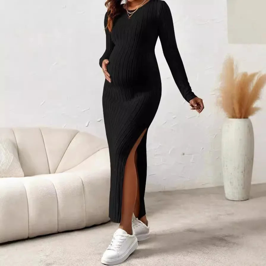Vestido de maternidad ajustado y flexible de punto para mujer