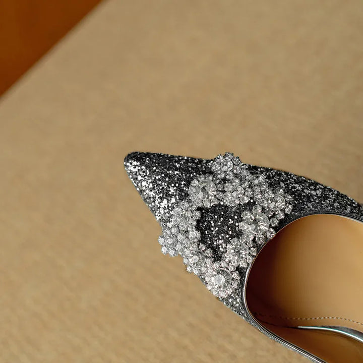 Glitter Crystal Buckle Heels
