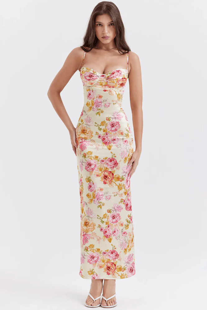 Floral Spaghetti Strap Maxi Dress for Summer Weddings