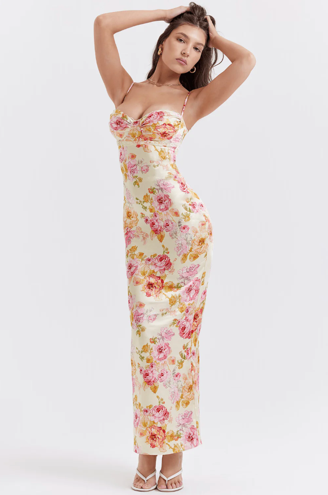 Floral Spaghetti Strap Maxi Dress for Summer Weddings