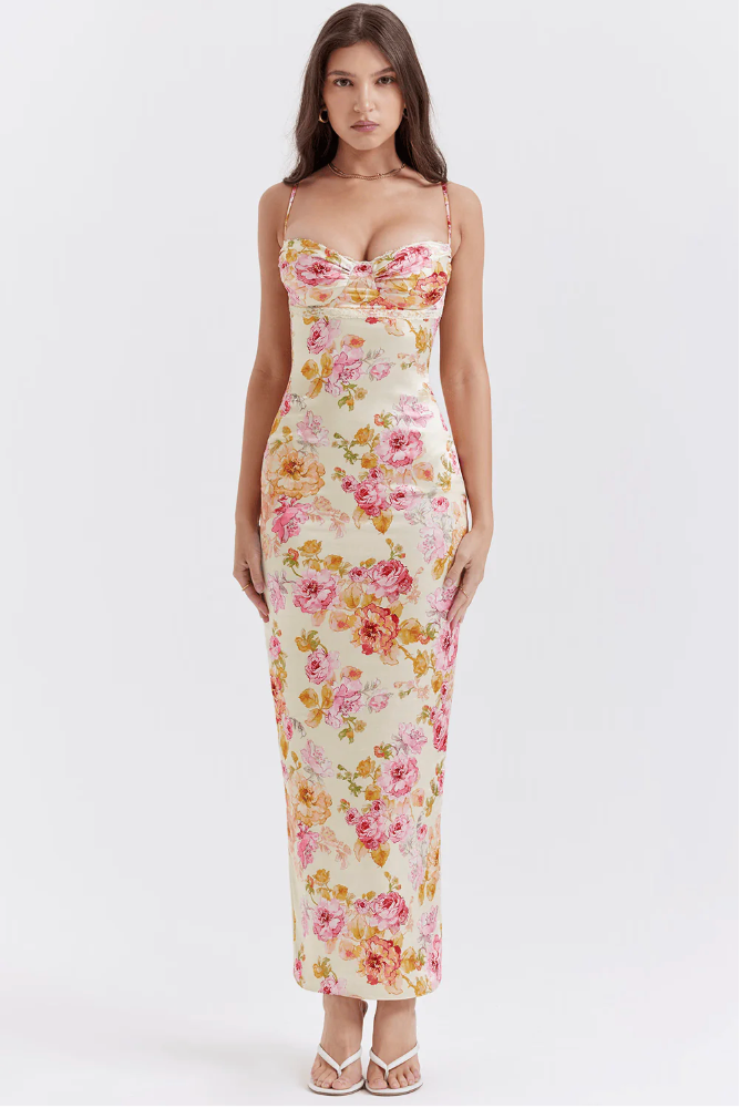 Floral Spaghetti Strap Maxi Dress for Summer Weddings