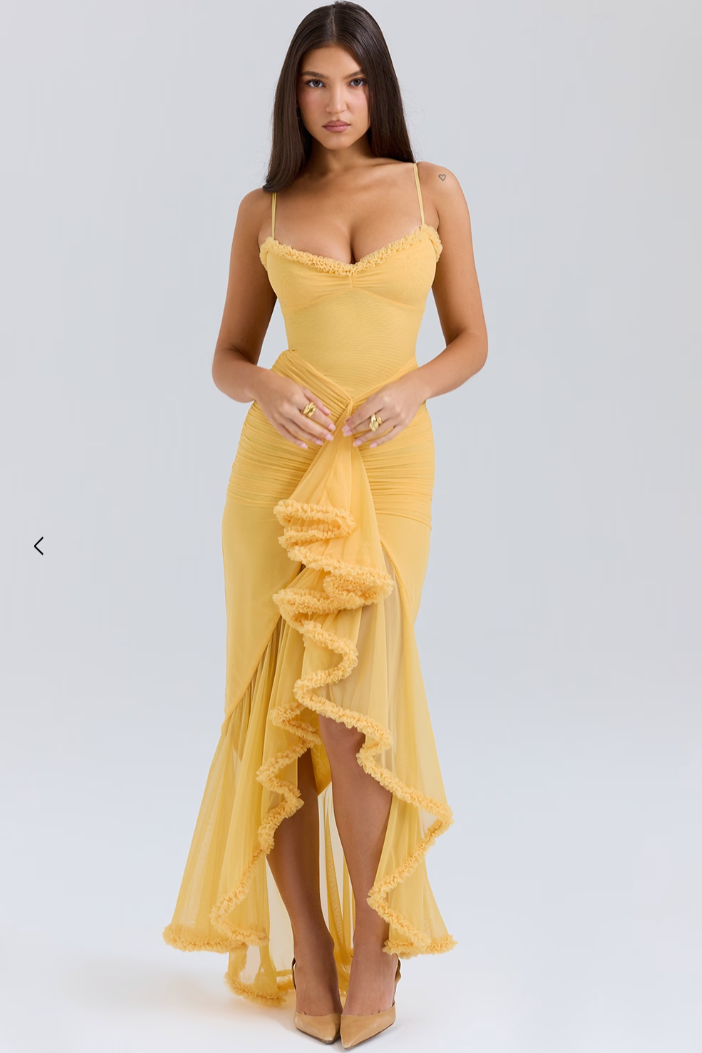 Lace Ruched Maxi Dress with Feminine Silhouette