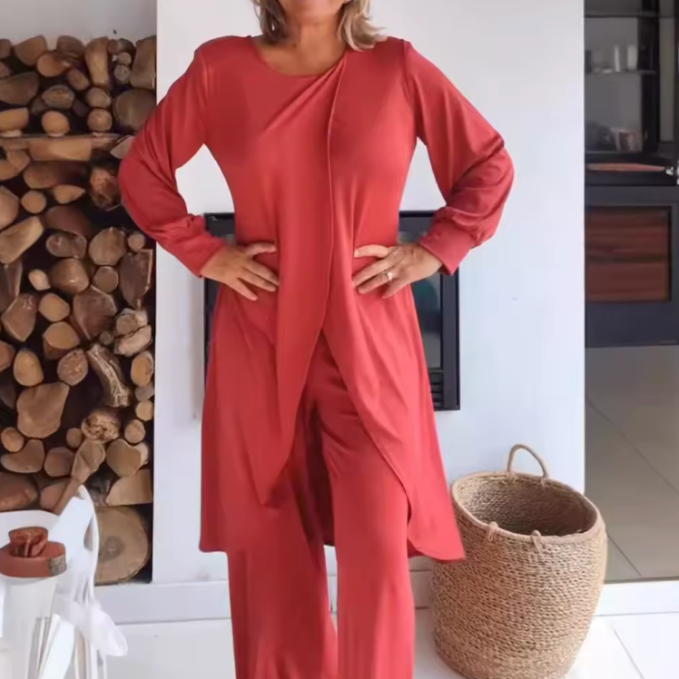 Long Sleeve Tunic and Wide-Leg Pants Set