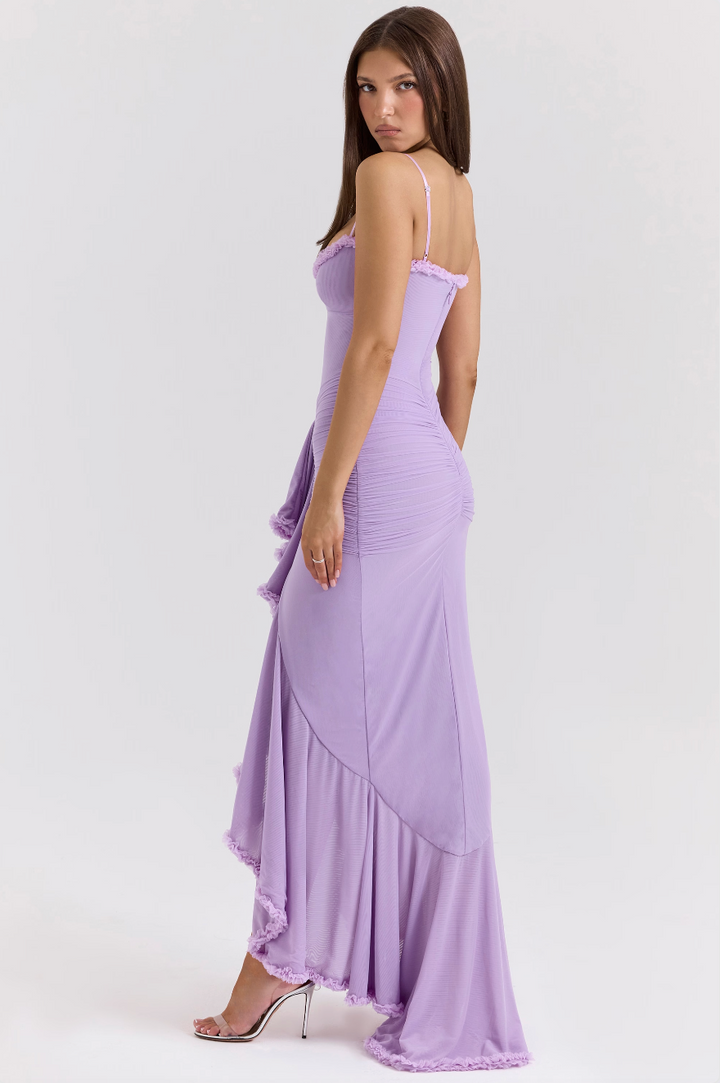 Lace Ruched Maxi Dress with Feminine Silhouette
