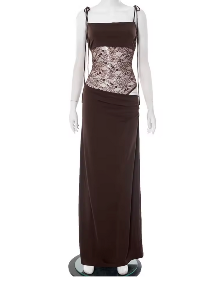 Vestido largo maxi con detalles de encaje