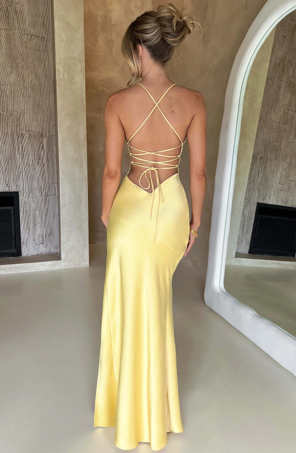 Women's Statement Sleek Maxi Dress with Thigh-High Slit and V-Neckline