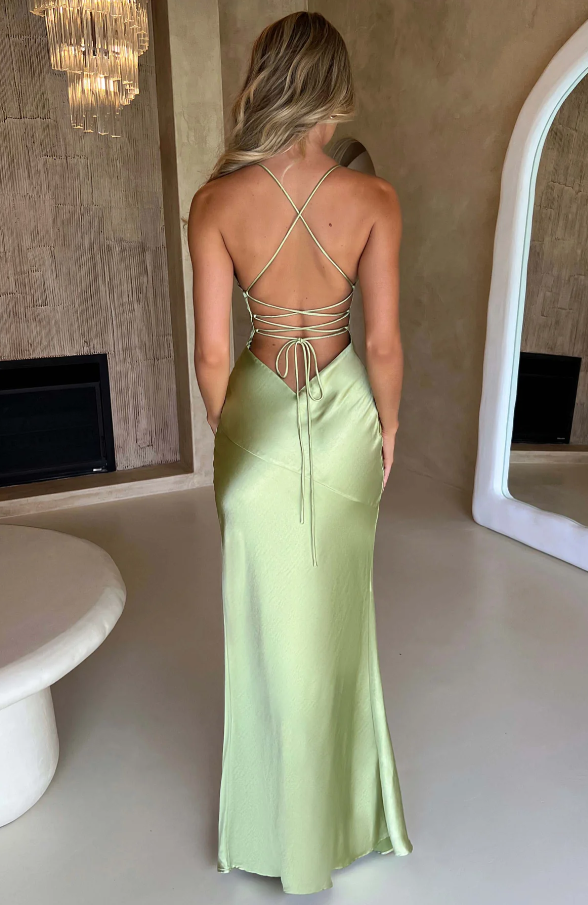 Women's Statement Sleek Maxi Dress with Thigh-High Slit and V-Neckline
