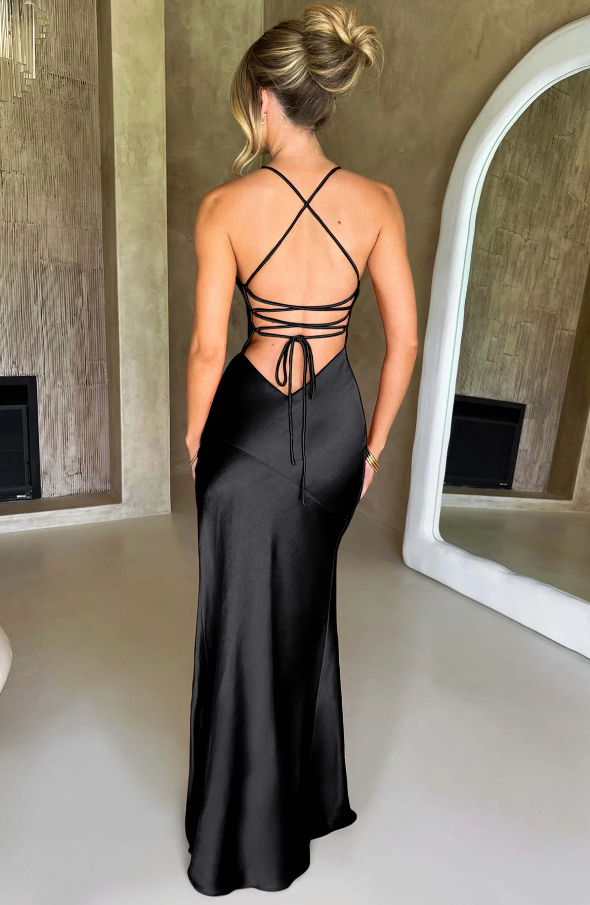 Women's Statement Sleek Maxi Dress with Thigh-High Slit and V-Neckline