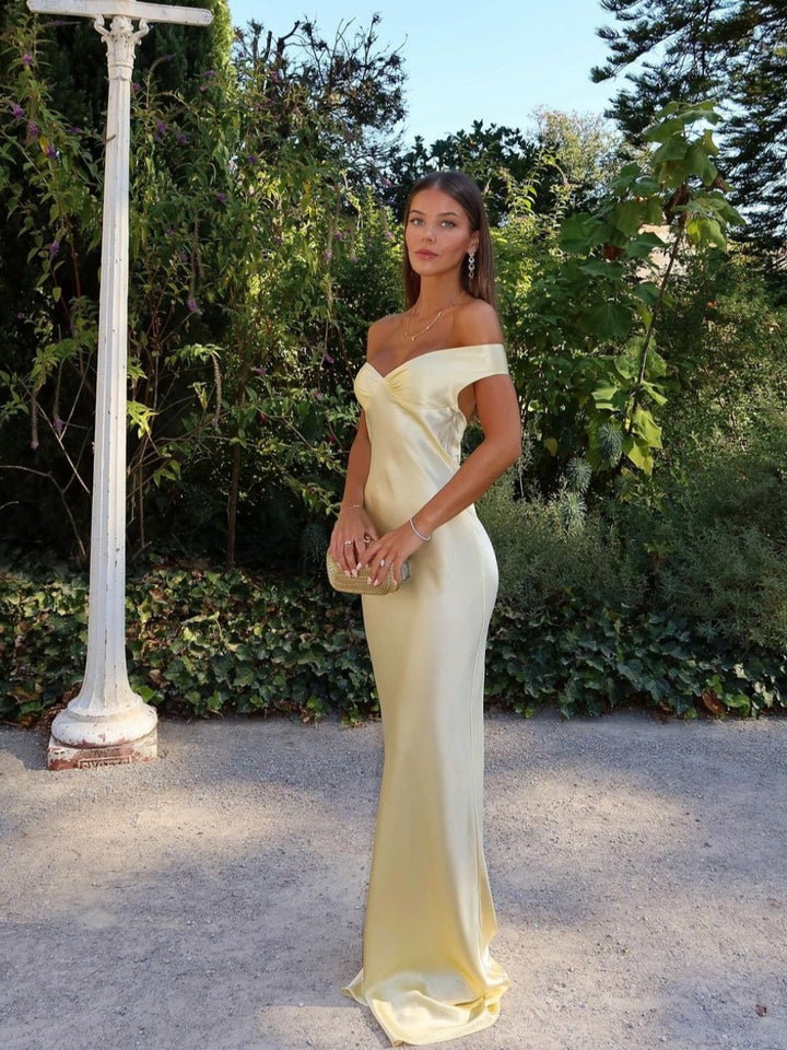 Lace Off-Shoulder Evening Maxi Dress for Wedding Guests