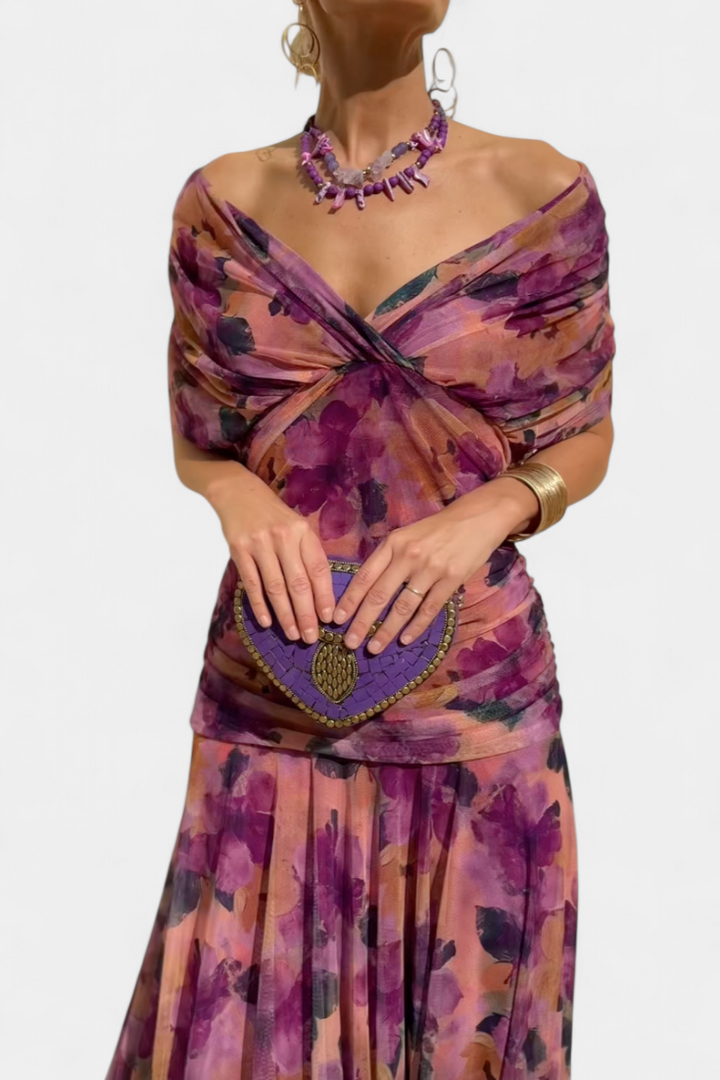 Long Floral Maxi Dress with V-Neck