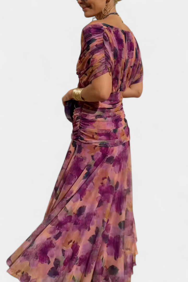 Long Floral Maxi Dress with V-Neck