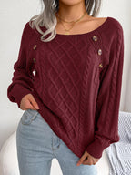 Maglione a collo quadrato con bottoni decorativi