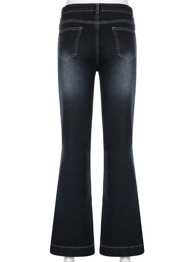 Jeans retro de mujer de tiro bajo, anchos y acampanados - ideales para días casuales