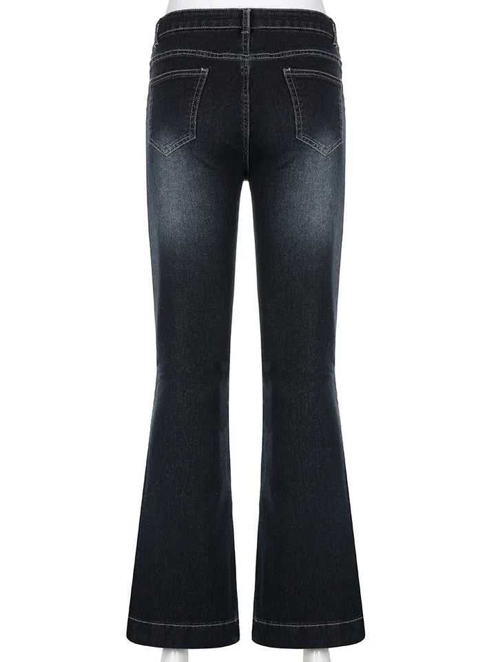 Jeans retro de mujer de tiro bajo, anchos y acampanados - ideales para días casuales