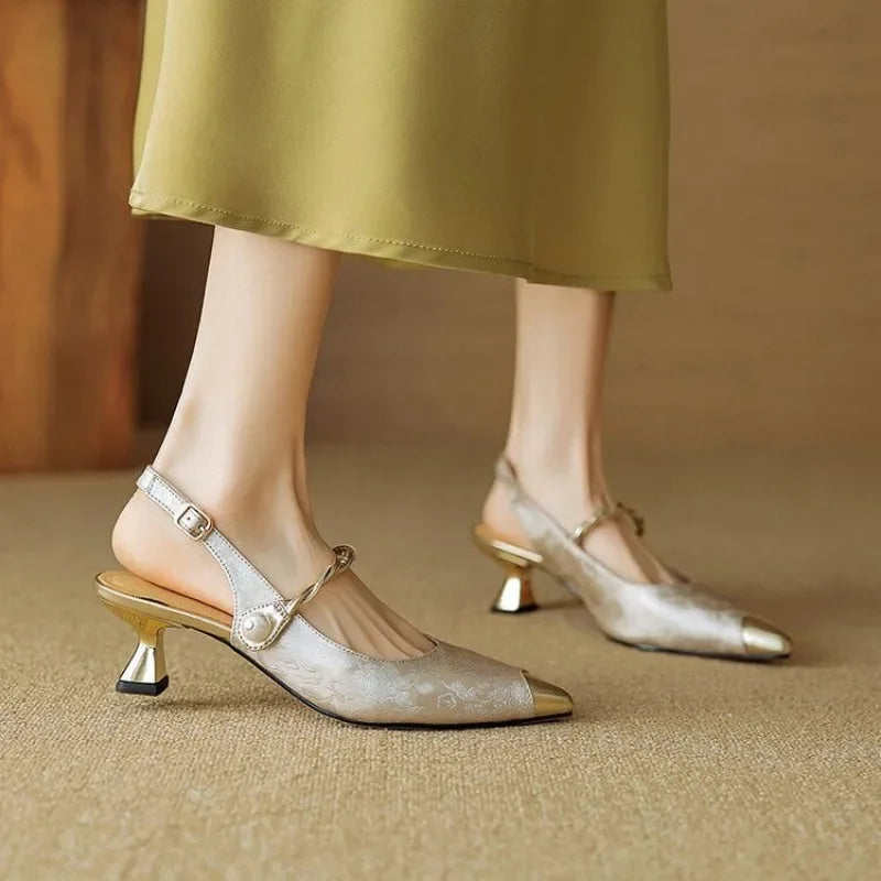 Pearl Strap Slingback Heels