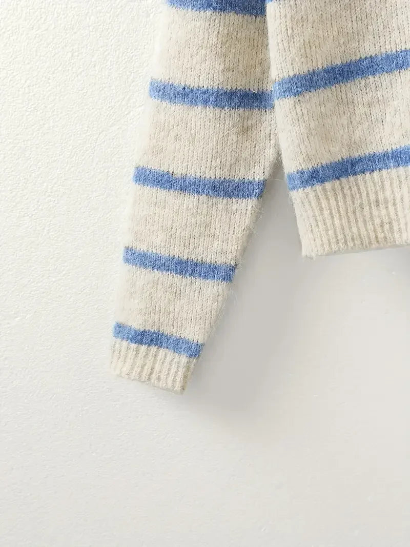 Sudadera con capucha de punto y cuello tipo polo a rayas