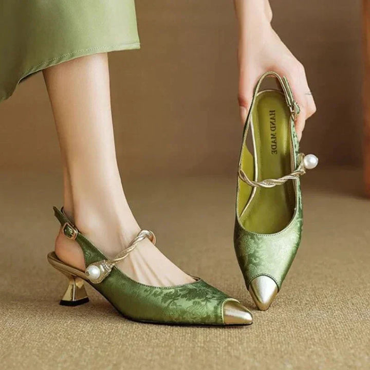 Pearl Strap Slingback Heels
