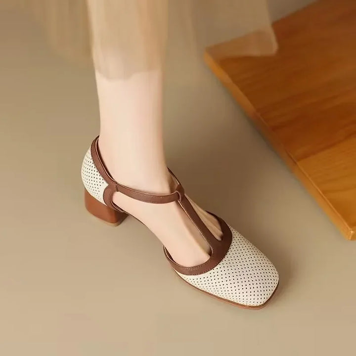 Square Toe T-Strap Heel Pumps