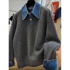Maglione in maglia con patchwork di denim