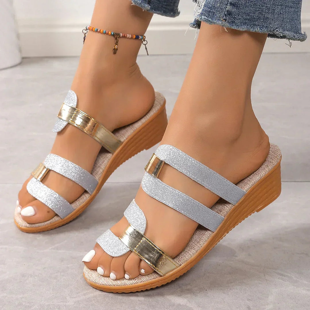 Sandalias tejidas sin cordones con hebilla