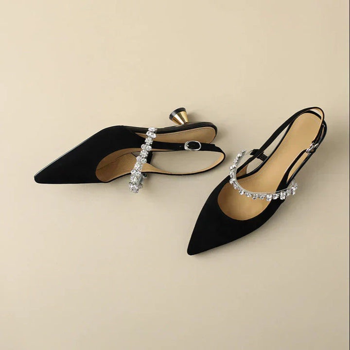 Décolleté slingback con cinturino di cristallo