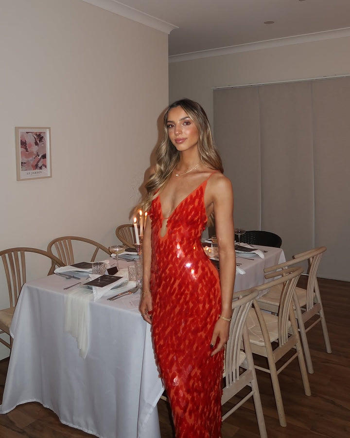 Vestido largo sin espalda con lentejuelas para celebraciones nocturnas