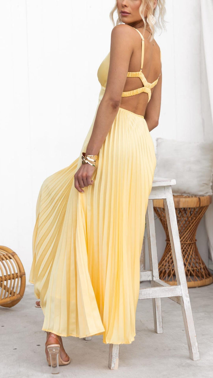 Vestido maxi plisado con escote en V